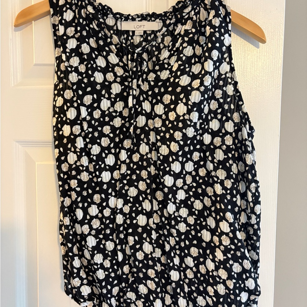LOFT Black and White Patterned Blouse